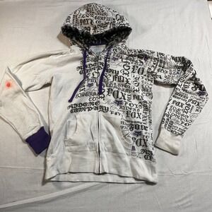 Y2K 00s Fox Racing Zip Up Hoodie White Purple XL MX
